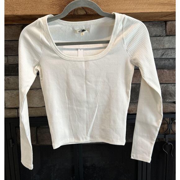 Madewell Tops - womens MADEWELL ivory SQUARE NECK long sleeve crop tee shirt sz XXS NWT $48 *A7